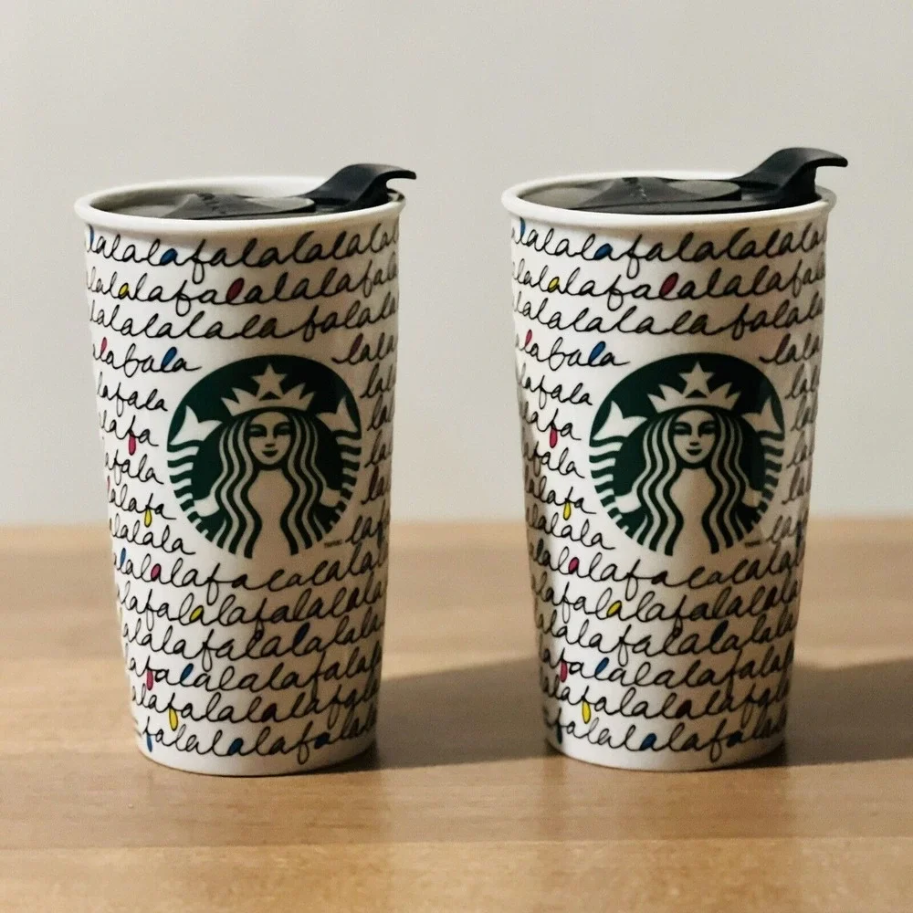 Starbucks Holiday 2011 Ceramic‎ Travel Tumbler 12 oz - FaLaLaLaLa-Rare-Complete